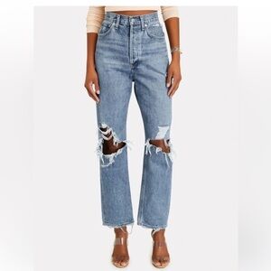 Agolde Crop Jeans Blue 90s Distressed Straight-Leg High-rise  Denim Size 25